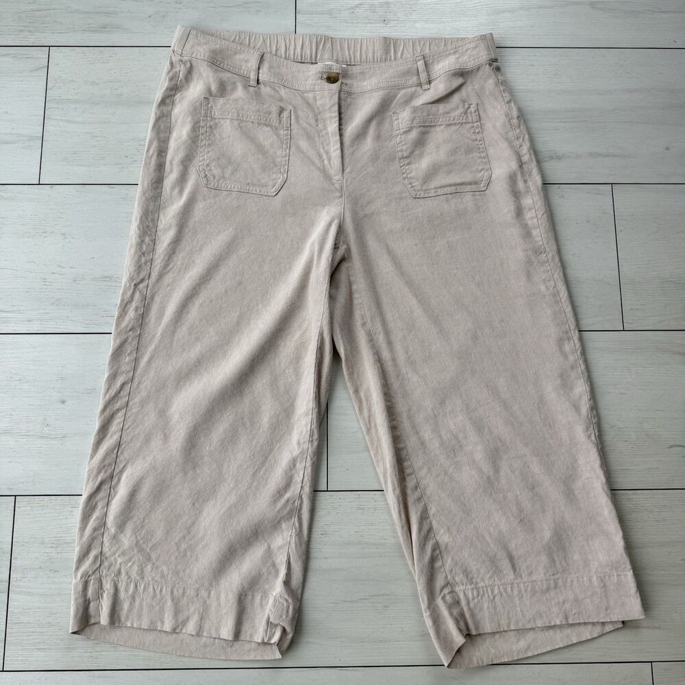 J. Jill Linen Stretch Cropped Pants Size XL Petite Beige Straight Leg Coastal